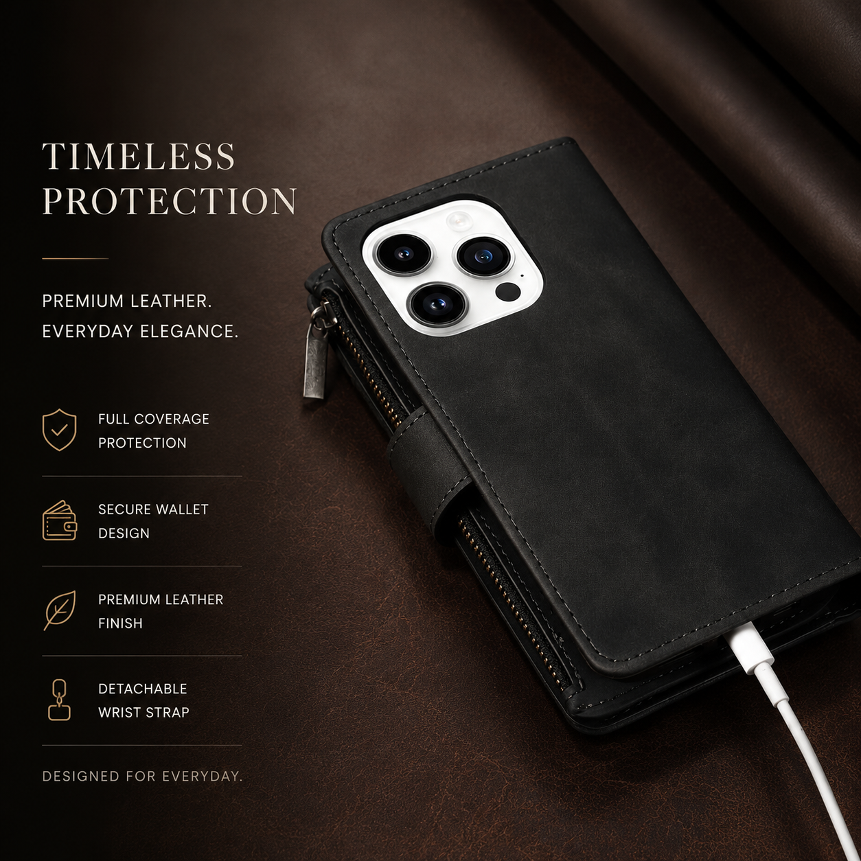 Premium iPhone Case MagSafe Compatible Leather Wallet Cover Card Holder Magnetic Closure Shockproof Protective Camera Lens Guard Slim Design