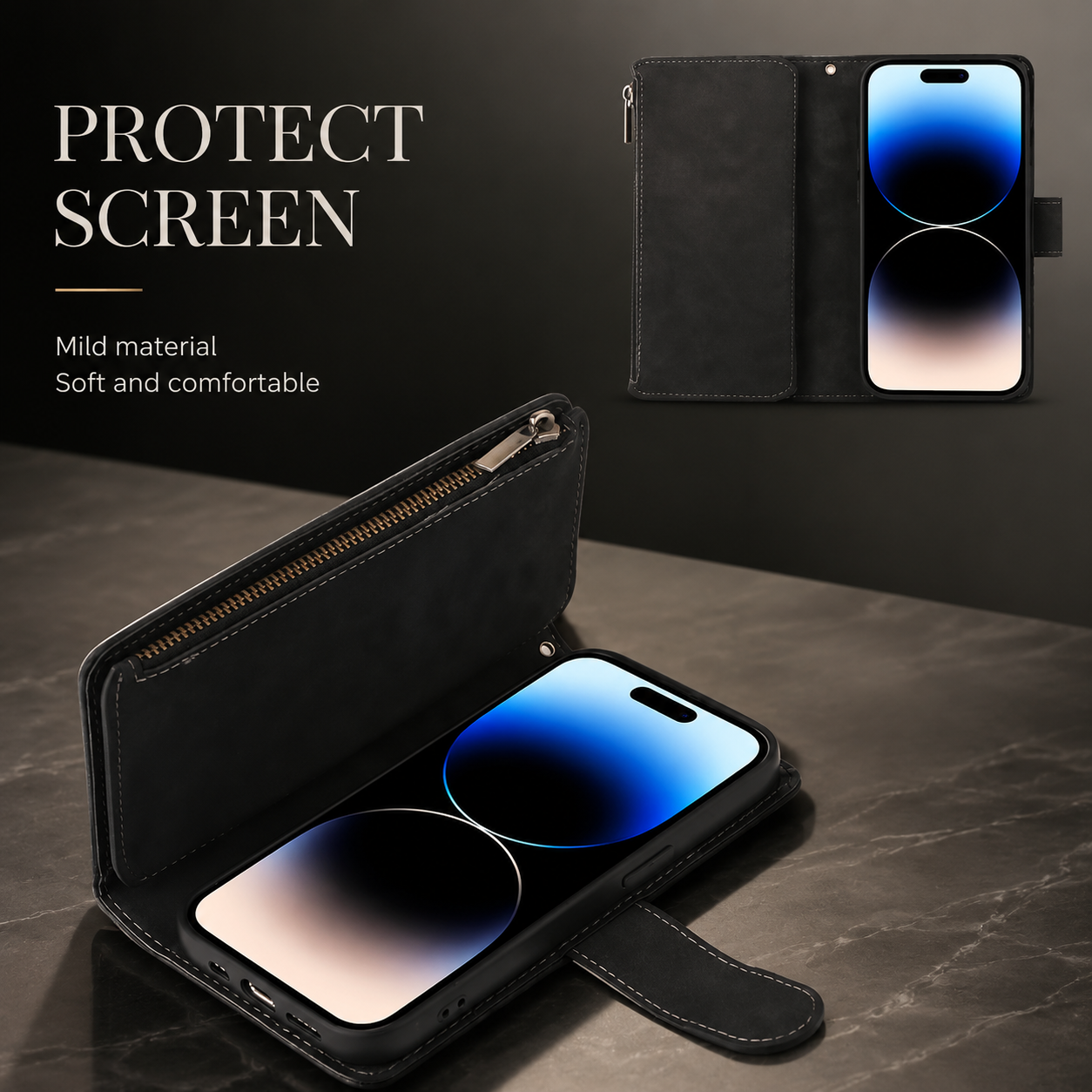 Premium iPhone Case MagSafe Compatible Leather Wallet Cover Card Holder Magnetic Closure Shockproof Protective Camera Lens Guard Slim Design