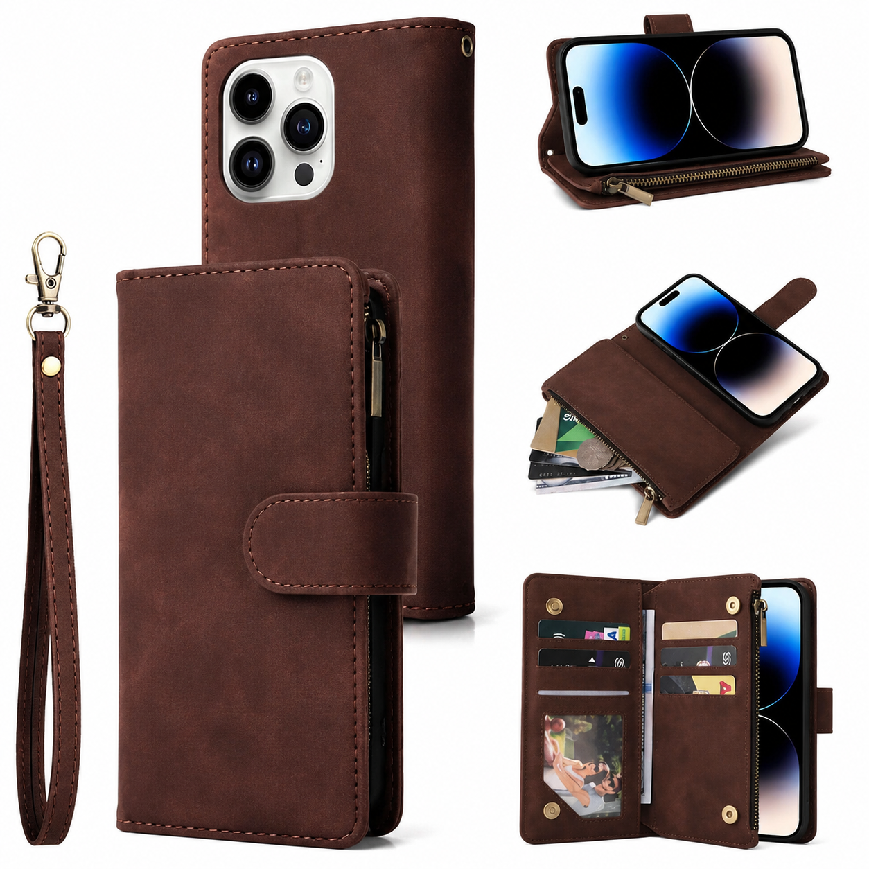 Premium iPhone Case MagSafe Compatible Leather Wallet Cover Card Holder Magnetic Closure Shockproof Protective Camera Lens Guard Slim Design