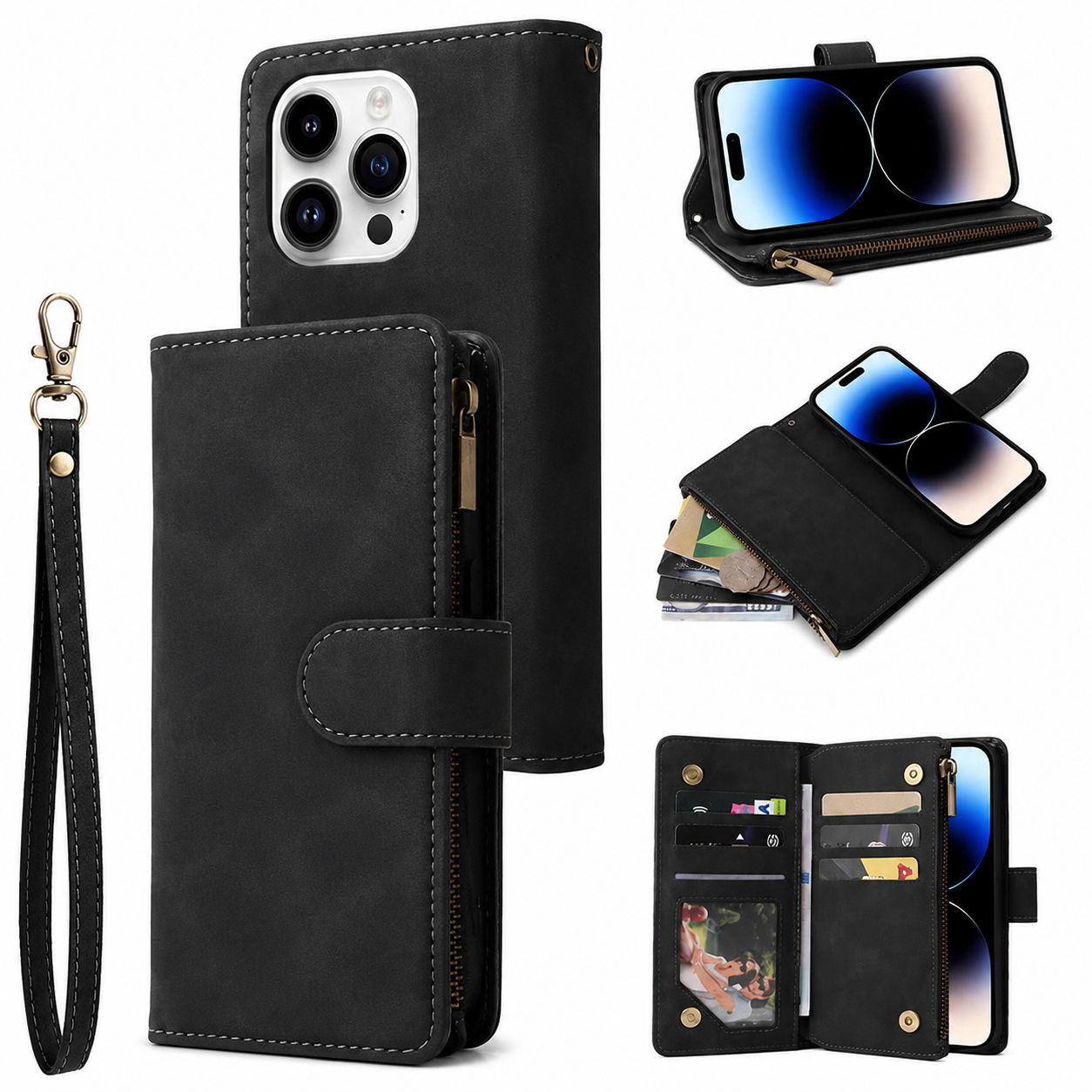 Premium iPhone Case MagSafe Compatible Leather Wallet Cover Card Holder Magnetic Closure Shockproof Protective Camera Lens Guard Slim Design