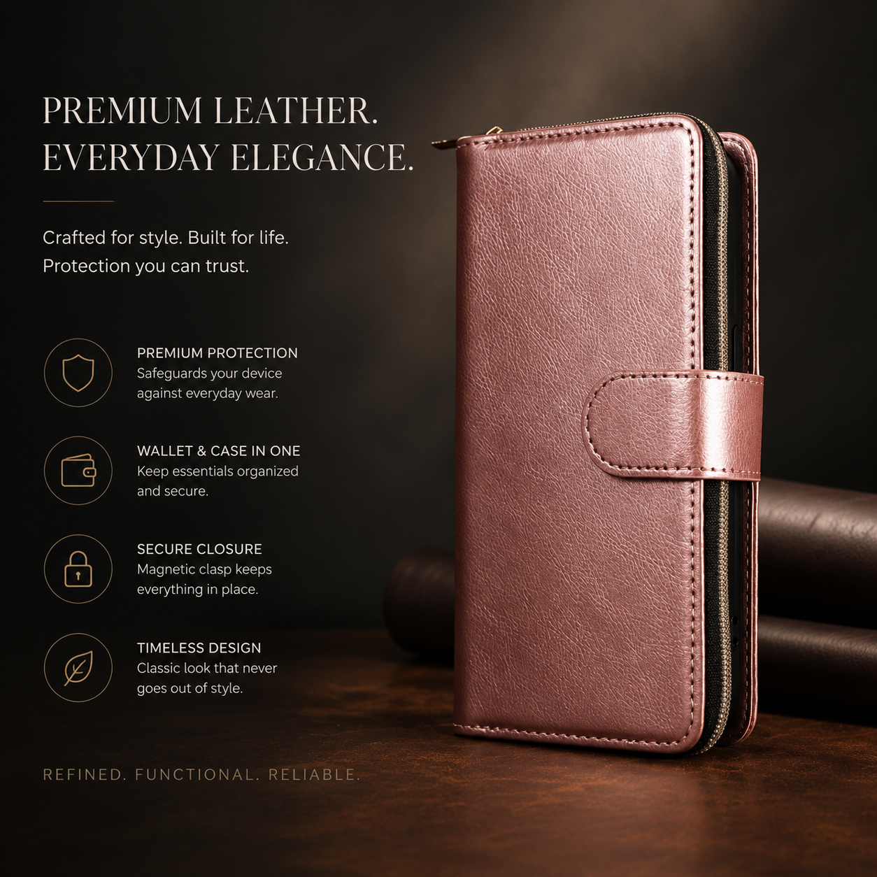 Premium iPhone Case MagSafe Compatible Leather Wallet Cover Card Holder Magnetic Closure Shockproof Protective Camera Lens Guard Slim Design