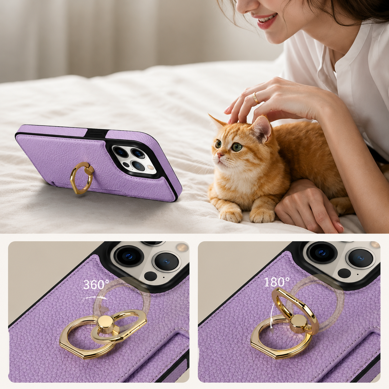 Premium iPhone Case MagSafe Compatible Leather Wallet Cover Card Holder Ring Stand Magnetic Shockproof Protective Camera Lens Protection Slim Design