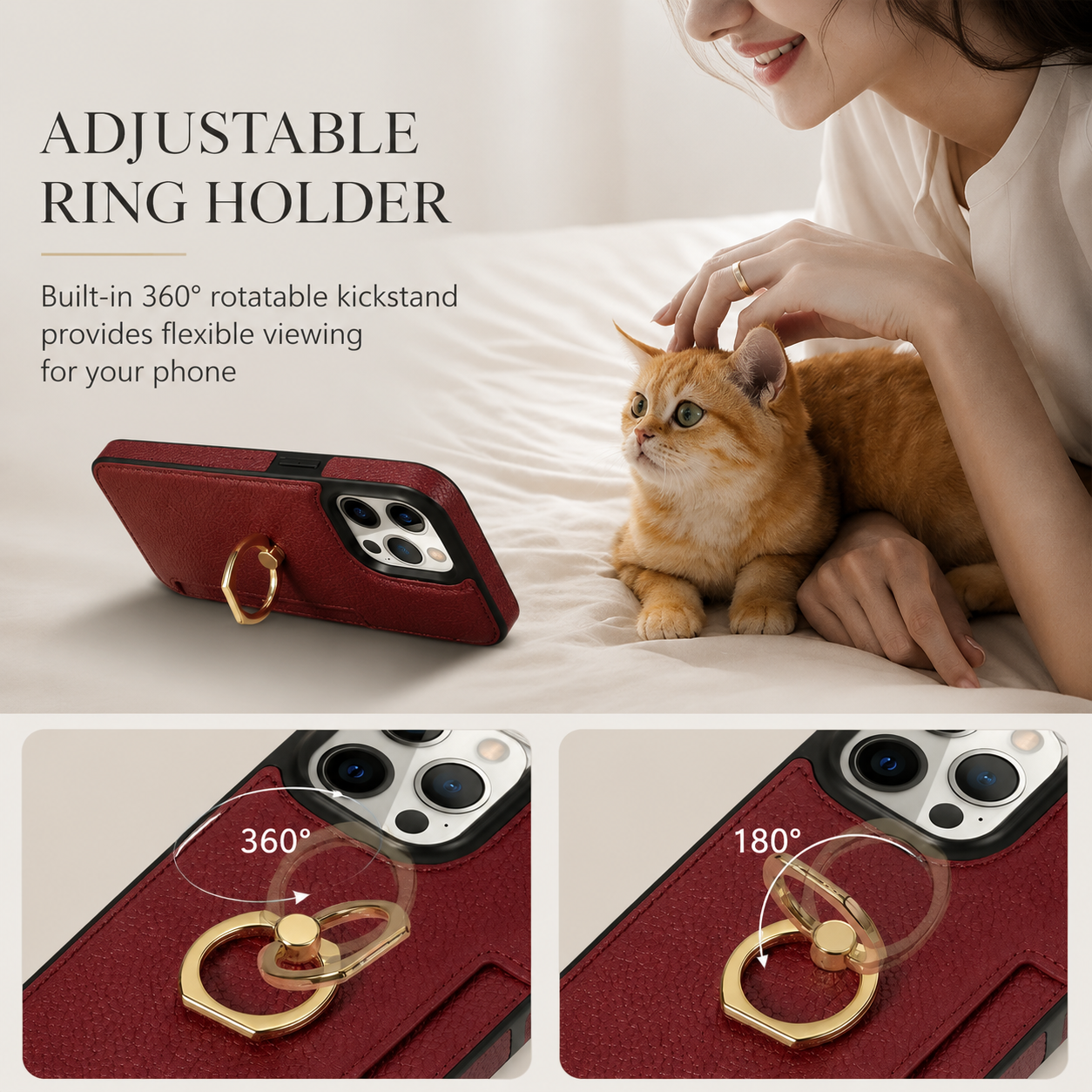 Premium iPhone Case MagSafe Compatible Leather Wallet Cover Card Holder Ring Stand Magnetic Shockproof Protective Camera Lens Protection Slim Design