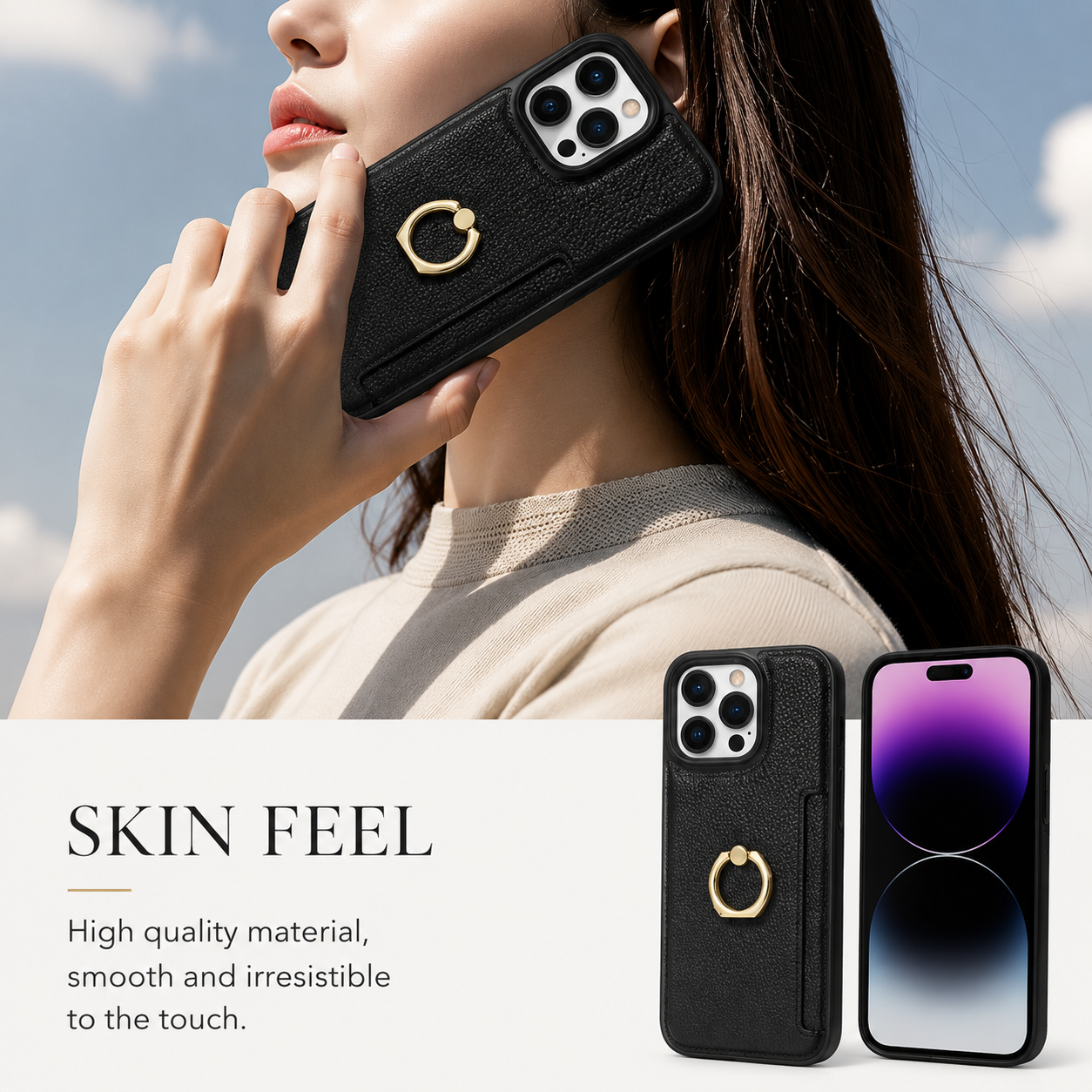 Premium iPhone Case MagSafe Compatible Leather Wallet Cover Card Holder Ring Stand Magnetic Shockproof Protective Camera Lens Protection Slim Design