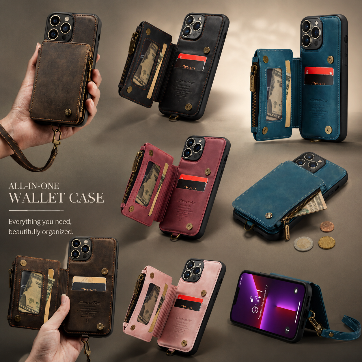 Premium iPhone Case MagSafe Compatible Leather Wallet Cover Card Holder Stand Magnetic Shockproof Protective Camera Lens Protection Slim Design