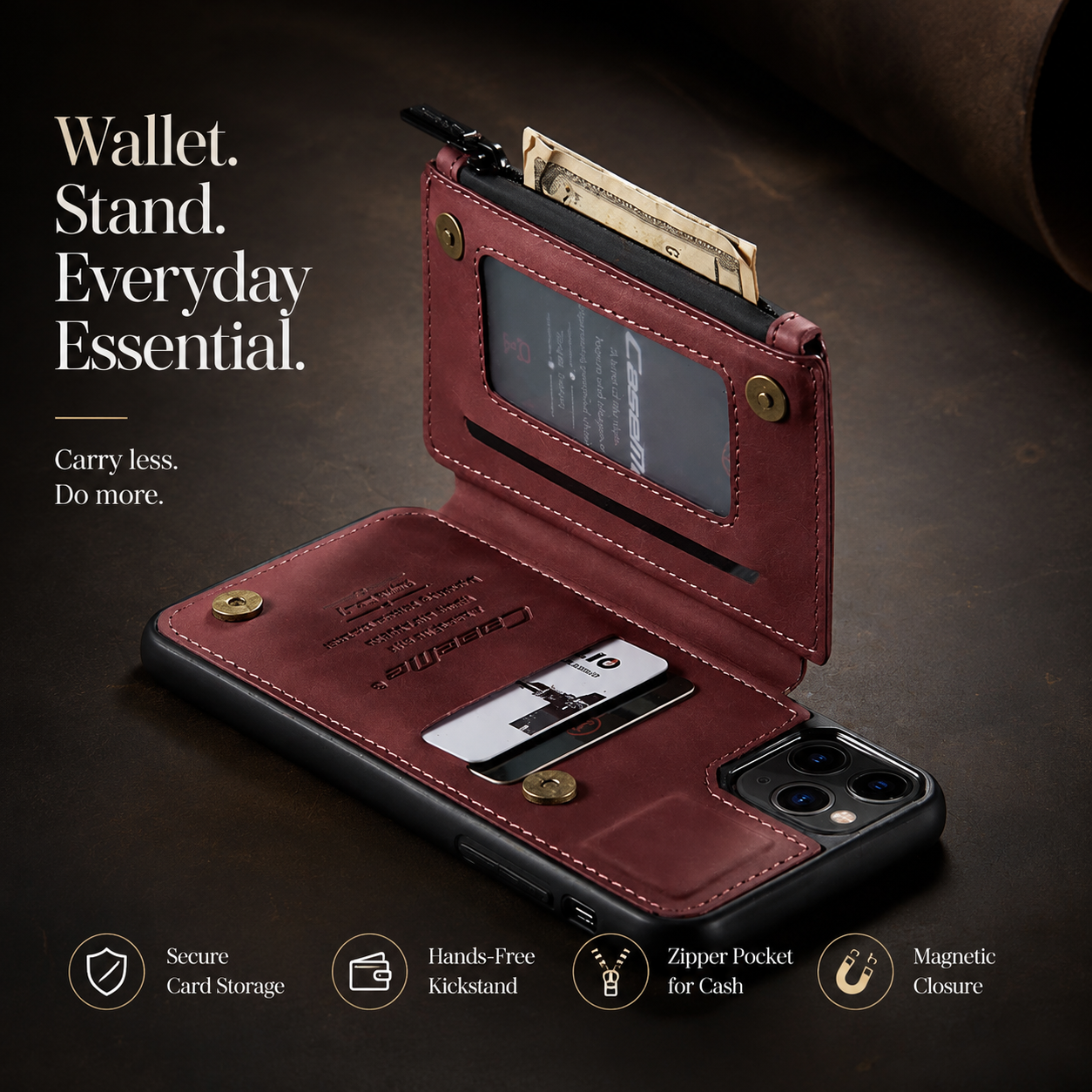 Premium iPhone Case MagSafe Compatible Leather Wallet Cover Card Holder Stand Magnetic Shockproof Protective Camera Lens Protection Slim Design