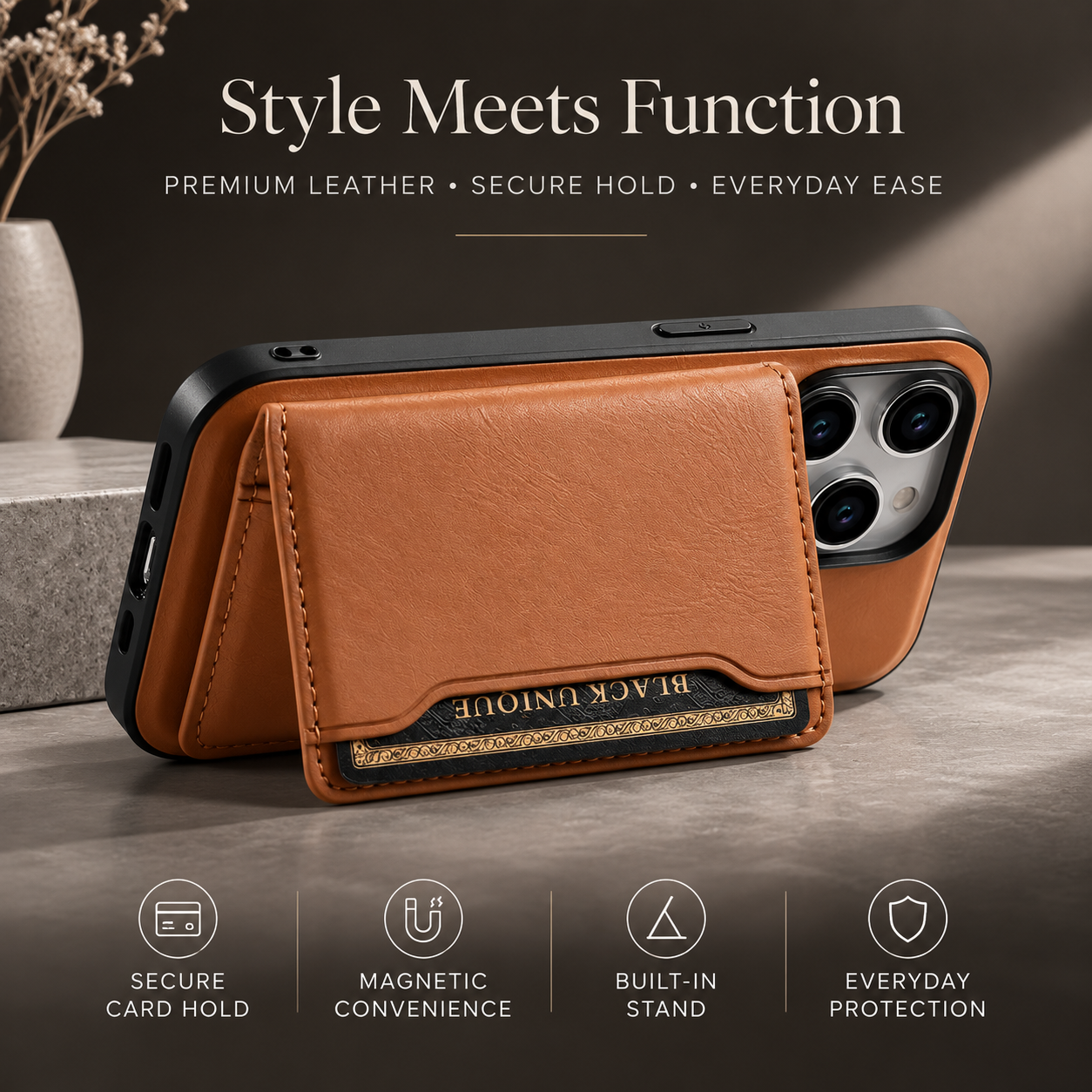 Premium iPhone Case MagSafe Compatible Leather Wallet Cover Magnetic Card Holder Shockproof Protective Camera Lens Guard Slim Design