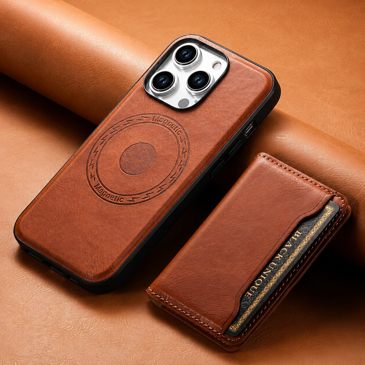 Premium iPhone Case MagSafe Compatible Leather Wallet Cover Magnetic Card Holder Shockproof Protective Camera Lens Guard Slim Design