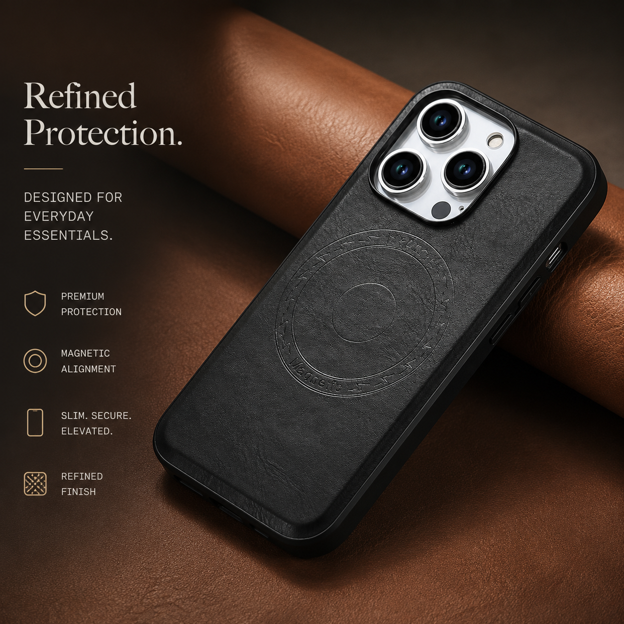 Premium iPhone Case MagSafe Compatible Leather Wallet Cover Magnetic Card Holder Shockproof Protective Camera Lens Guard Slim Design