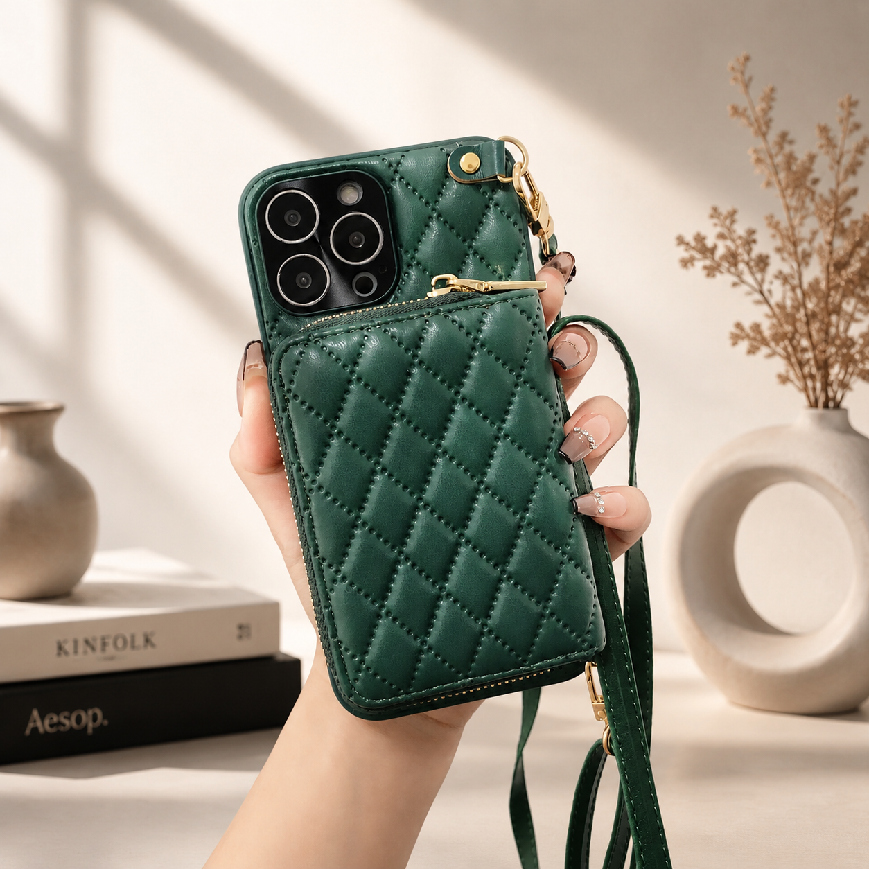 Premium iPhone Case MagSafe Compatible Leather Zipper Wallet Cover Crossbody Strap Card Holder Magnetic Shockproof Camera Lens Protection Slim Design