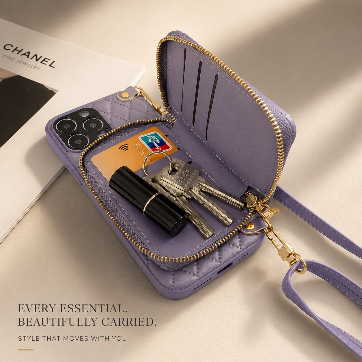 Premium iPhone Case MagSafe Compatible Leather Zipper Wallet Cover Crossbody Strap Card Holder Magnetic Shockproof Camera Lens Protection Slim Design