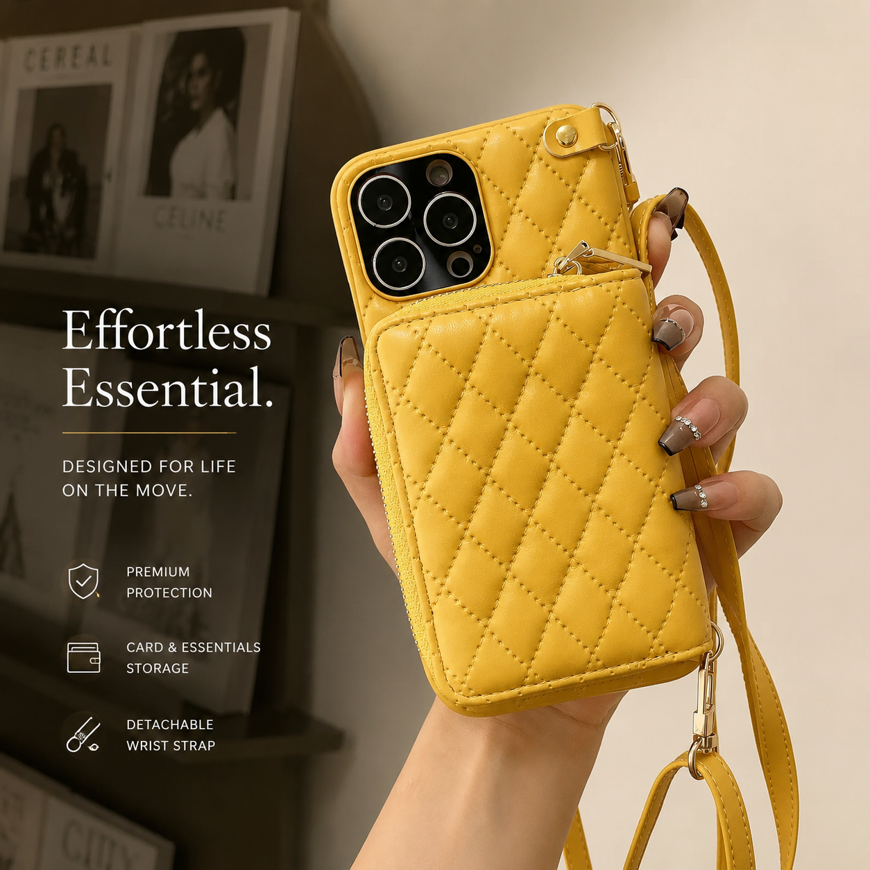 Premium iPhone Case MagSafe Compatible Leather Zipper Wallet Cover Crossbody Strap Card Holder Magnetic Shockproof Camera Lens Protection Slim Design