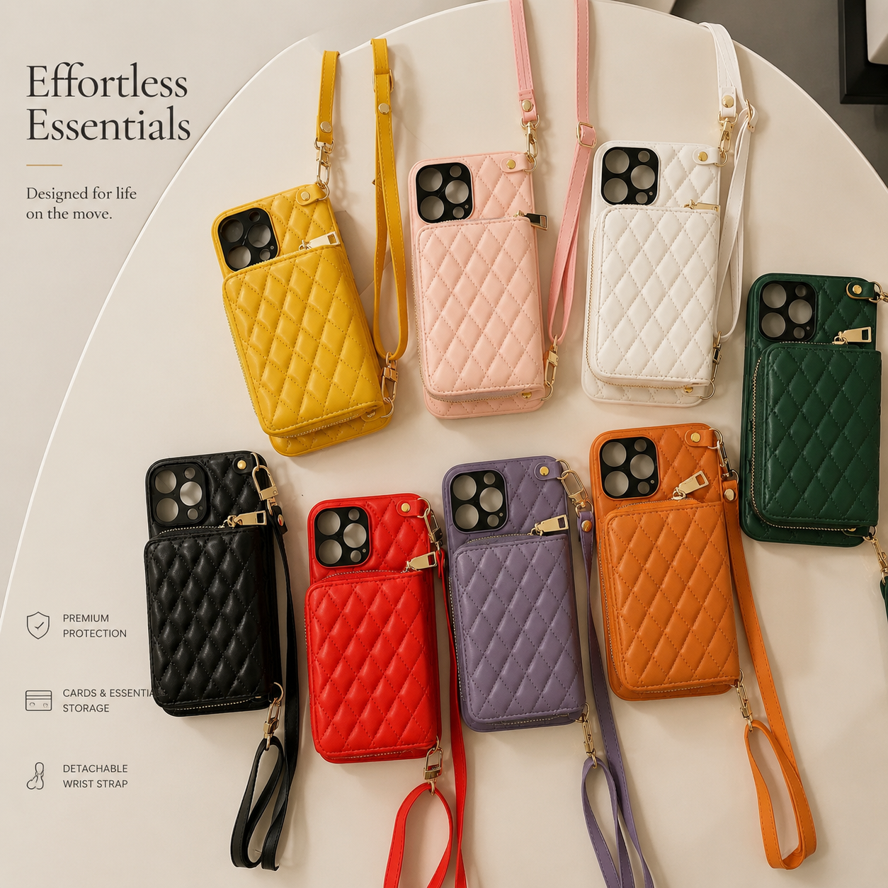 Premium iPhone Case MagSafe Compatible Leather Zipper Wallet Cover Crossbody Strap Card Holder Magnetic Shockproof Camera Lens Protection Slim Design