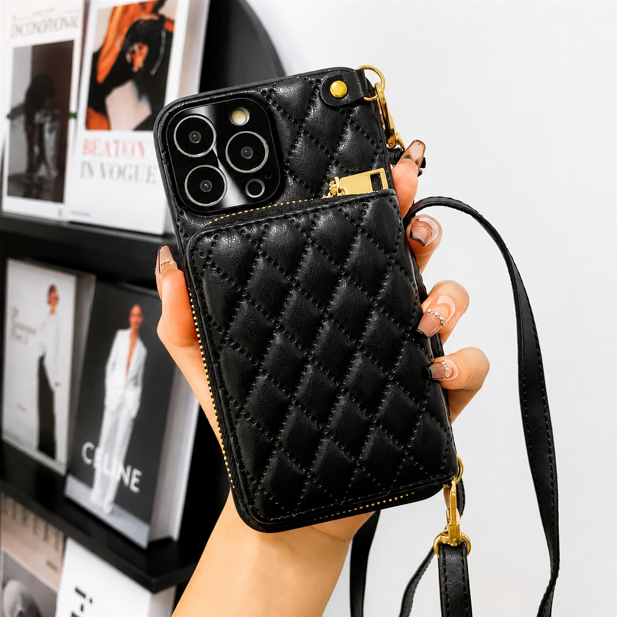 Premium iPhone Case MagSafe Compatible Leather Zipper Wallet Cover Crossbody Strap Card Holder Magnetic Shockproof Camera Lens Protection Slim Design