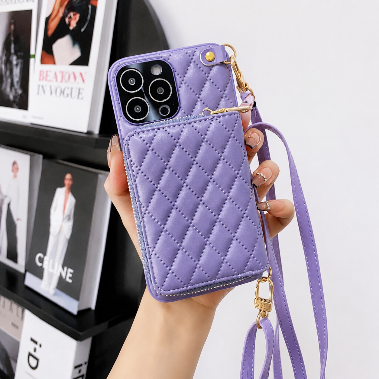 Premium iPhone Case MagSafe Compatible Leather Zipper Wallet Cover Crossbody Strap Card Holder Magnetic Shockproof Camera Lens Protection Slim Design
