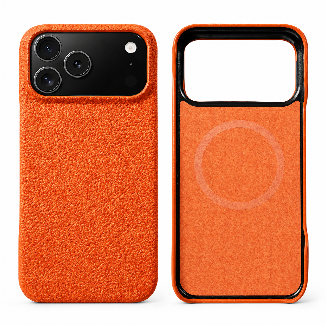 Premium iPhone Case MagSafe Compatible Lychee Cowhide Leather Luxury PC Shockproof Protective Cover Slim Full Coverage Magnetic Back Case