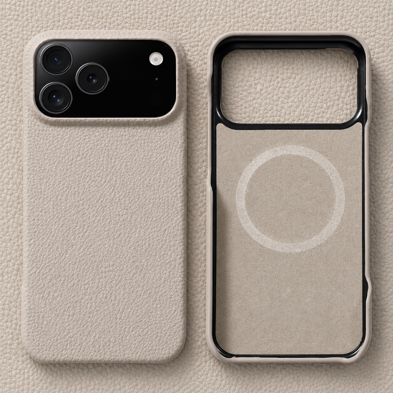 Premium iPhone Case MagSafe Compatible Lychee Cowhide Leather Luxury PC Shockproof Protective Cover Slim Full Coverage Magnetic Back Case