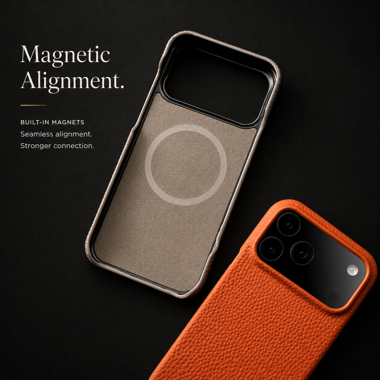Premium iPhone Case MagSafe Compatible Lychee Cowhide Leather Luxury PC Shockproof Protective Cover Slim Full Coverage Magnetic Back Case