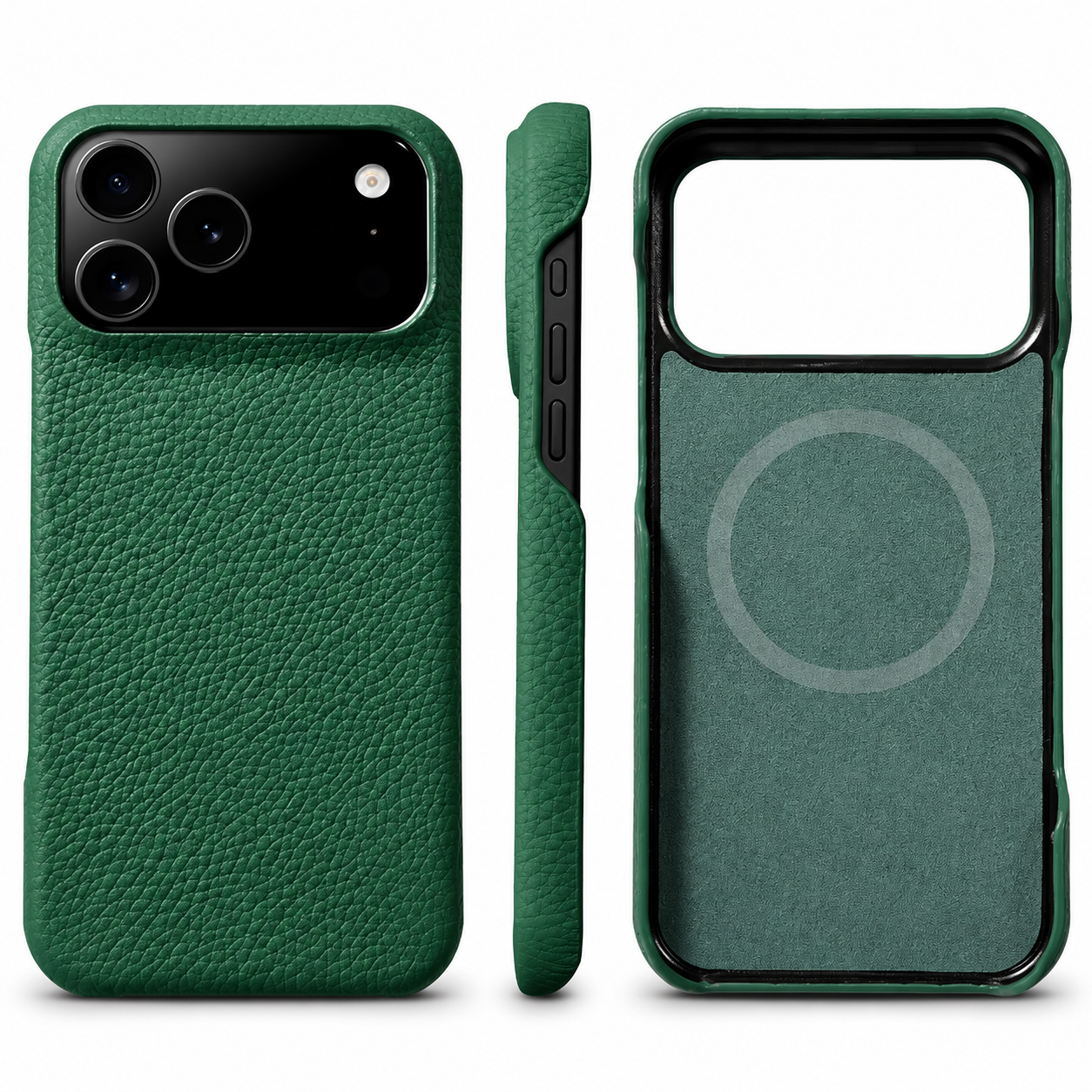 Premium iPhone Case MagSafe Compatible Lychee Cowhide Leather PC Shockproof Luxury Protective Cover Handmade Full Coverage Magnetic Back Design