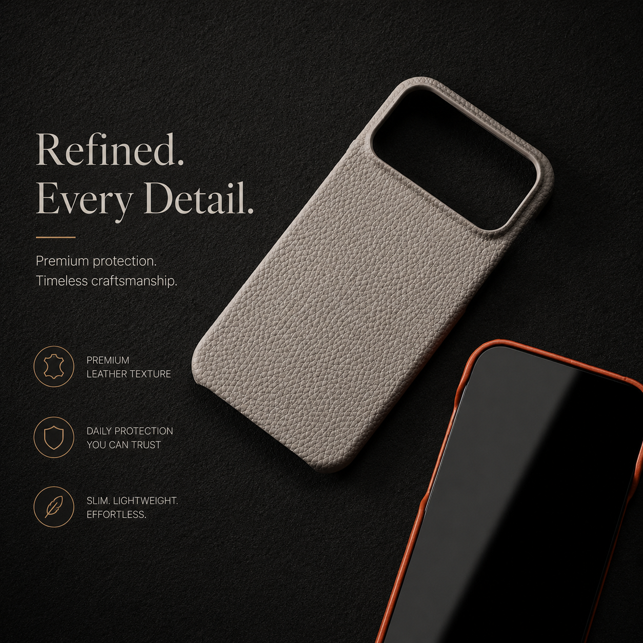 Premium iPhone Case MagSafe Compatible Lychee Cowhide Leather PC Shockproof Luxury Protective Cover Handmade Full Coverage Magnetic Back Design