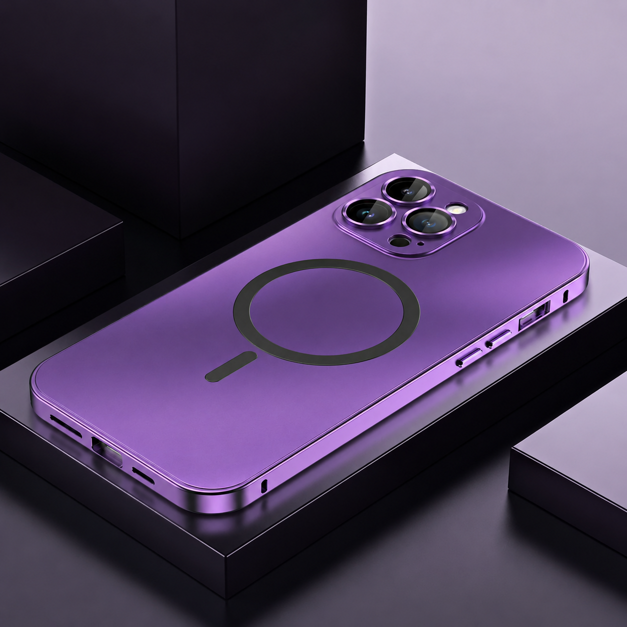 Premium iPhone Case MagSafe Compatible Magnetic Aluminum Frame Protective Cover PC Hard Back Shockproof Matte Anti Fingerprint Slim Full Coverage Design