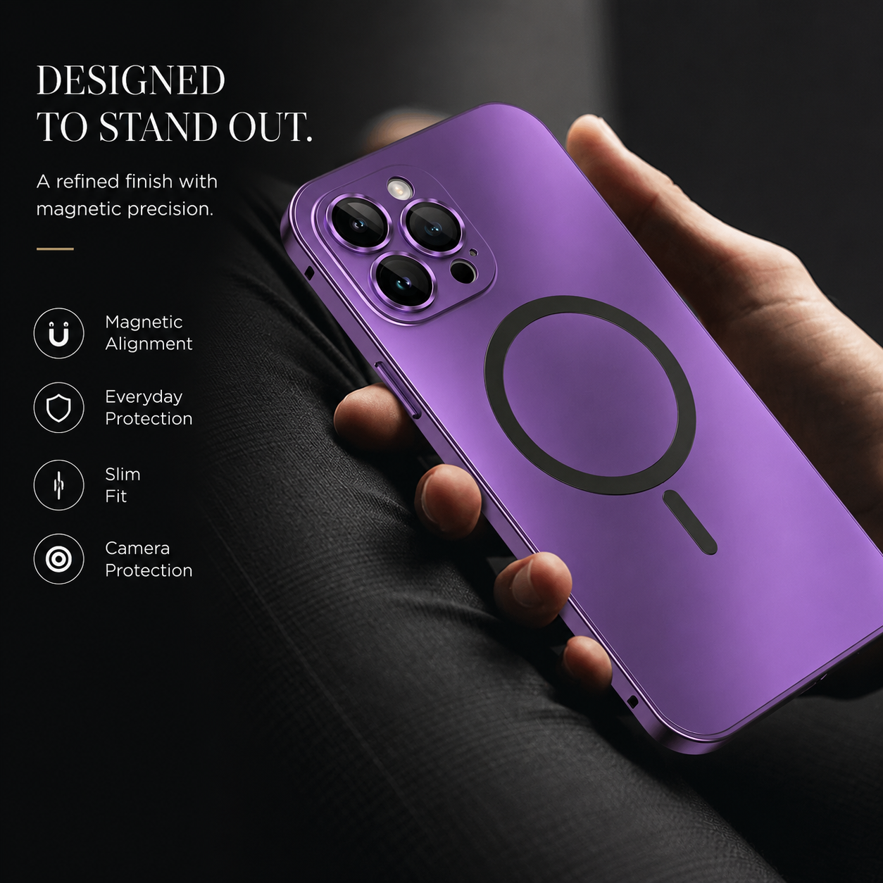 Premium iPhone Case MagSafe Compatible Magnetic Aluminum Frame Protective Cover PC Hard Back Shockproof Matte Anti Fingerprint Slim Full Coverage Design