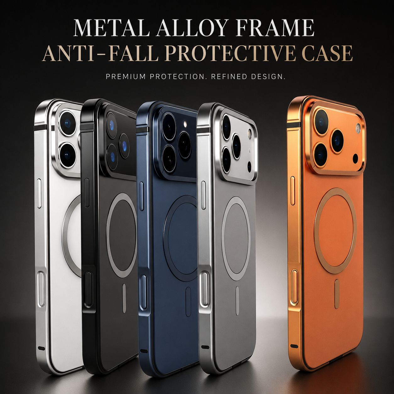 Premium iPhone Case MagSafe Compatible Magnetic Aluminum Frame Slim Metal Bumper Shockproof Anti Drop Camera Protection Full Coverage Cover