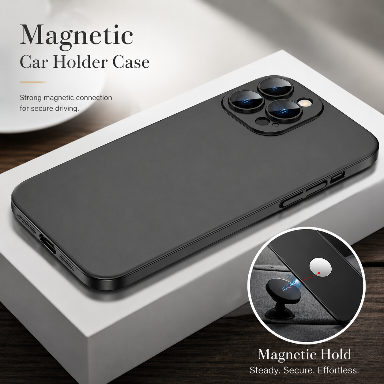 Premium iPhone Case MagSafe Compatible Magnetic Car Mount Matte Cover Ultra Thin Shockproof Protective Camera Lens Guard Slim Design