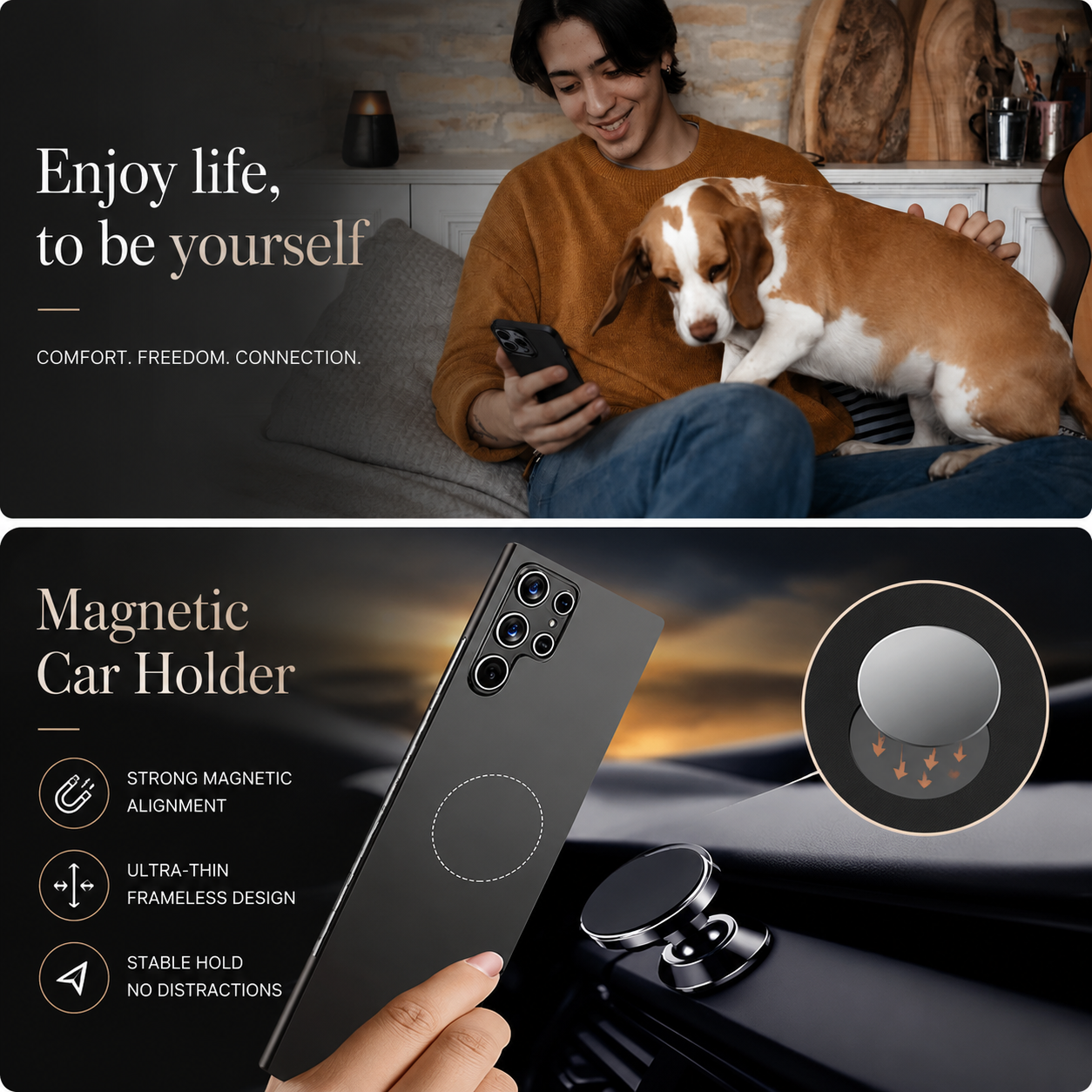 Premium iPhone Case MagSafe Compatible Magnetic Car Mount Matte Cover Ultra Thin Shockproof Protective Camera Lens Guard Slim Design