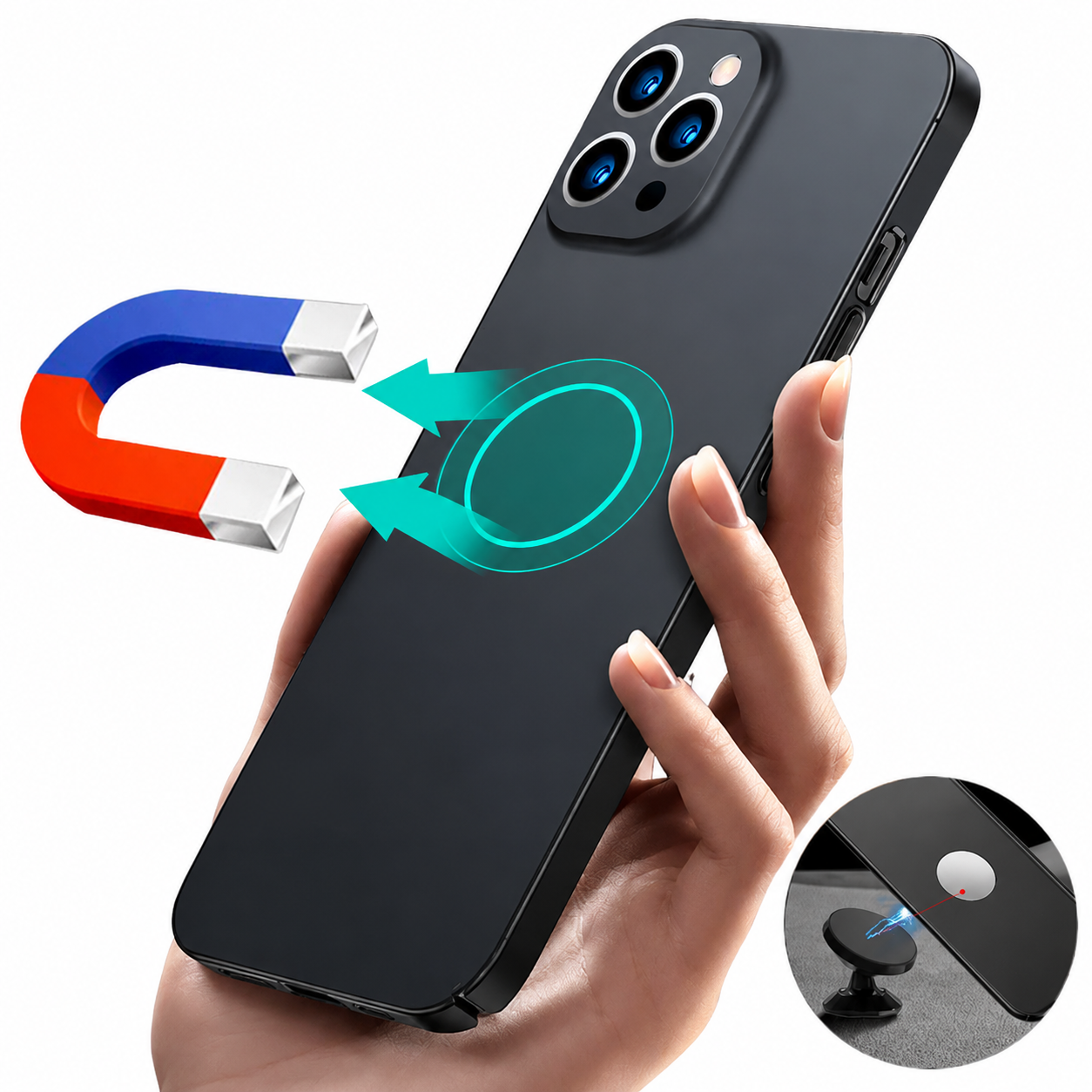 Premium iPhone Case MagSafe Compatible Magnetic Car Mount Matte Cover Ultra Thin Shockproof Protective Camera Lens Guard Slim Design