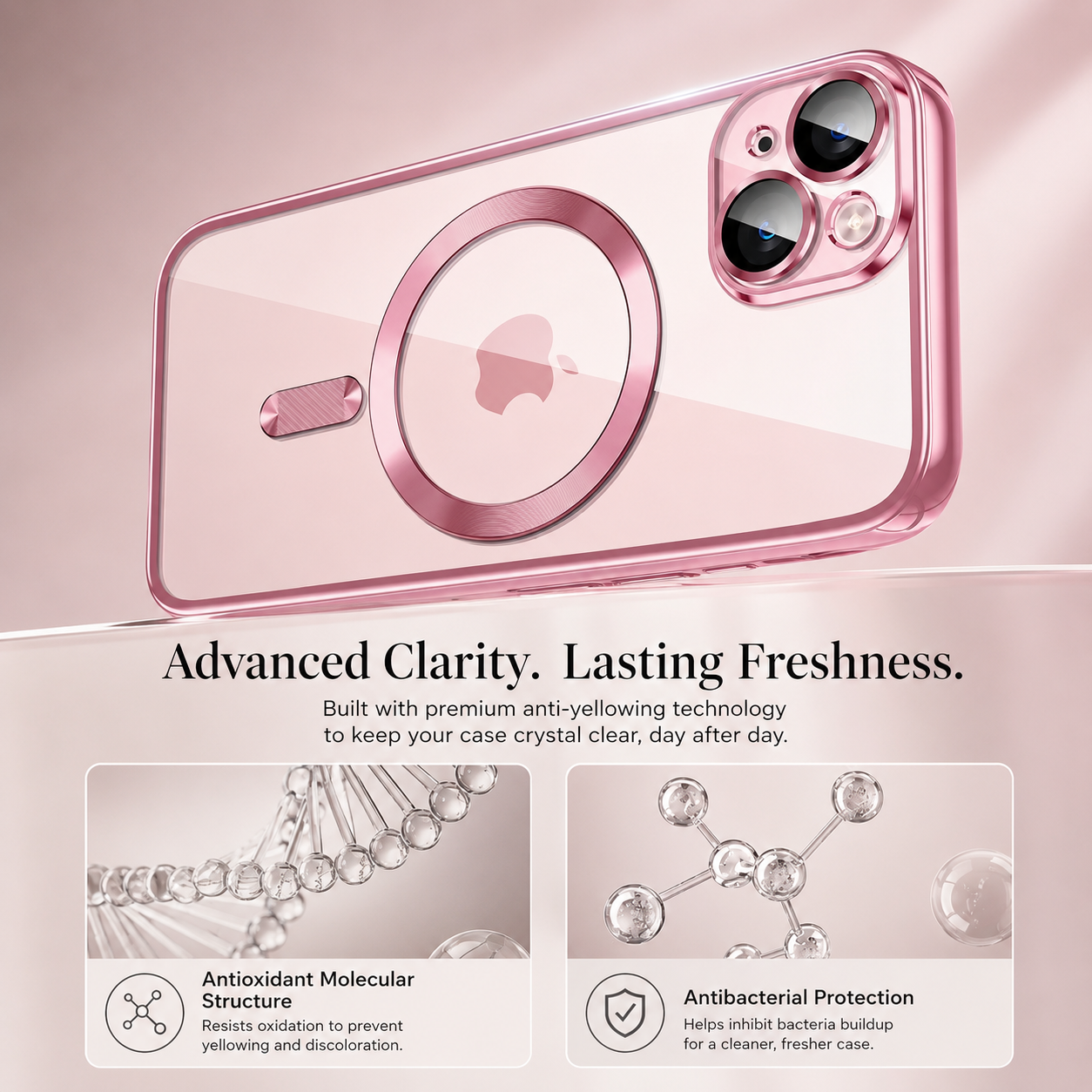Premium iPhone Case MagSafe Compatible Magnetic Clear Protective Cover TPU Shockproof Camera Lens Protection Anti Fingerprint Anti Scratch Slim Half Wrapped