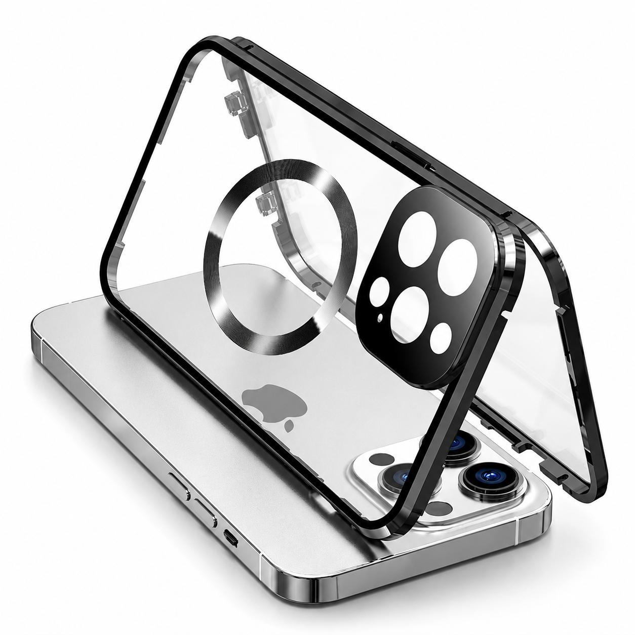 Premium iPhone Case MagSafe Compatible Magnetic Cover Double Sided Tempered Glass Metal Frame Sealed 360 Full Body Shockproof Camera Lens Protection Slim Design