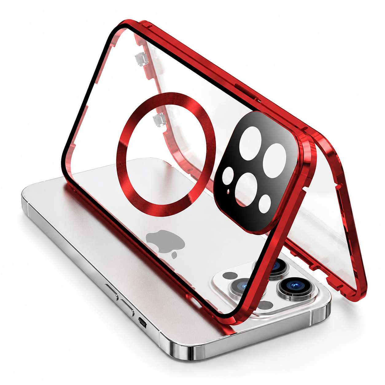 Premium iPhone Case MagSafe Compatible Magnetic Cover Double Sided Tempered Glass Metal Frame Sealed 360 Full Body Shockproof Camera Lens Protection Slim Design