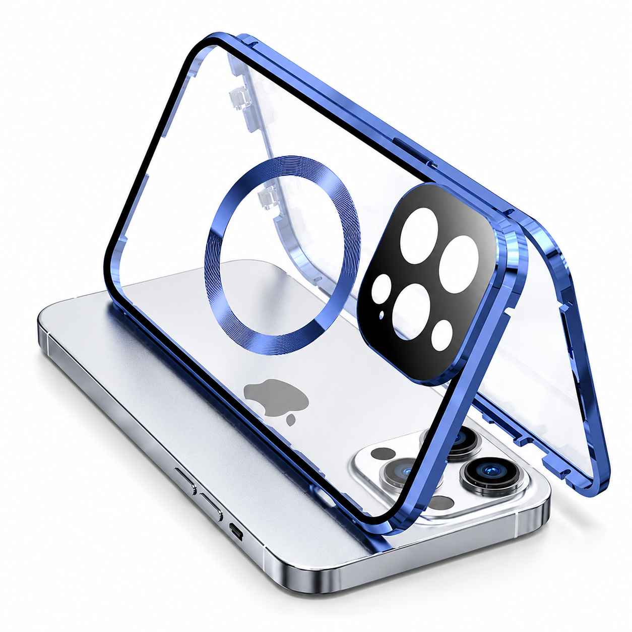 Premium iPhone Case MagSafe Compatible Magnetic Cover Double Sided Tempered Glass Metal Frame Sealed 360 Full Body Shockproof Camera Lens Protection Slim Design