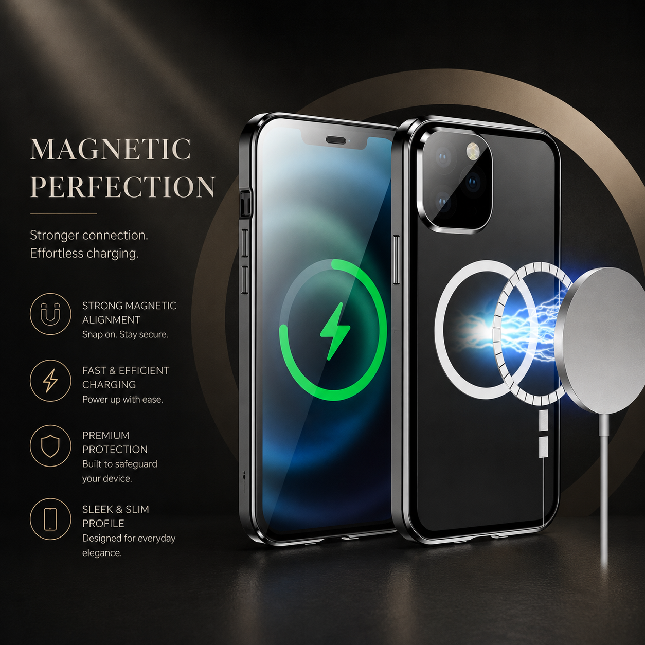 Premium iPhone Case MagSafe Compatible Magnetic Cover Double Sided Tempered Glass Metal Frame Sealed 360 Full Body Shockproof Camera Lens Protection Slim Design