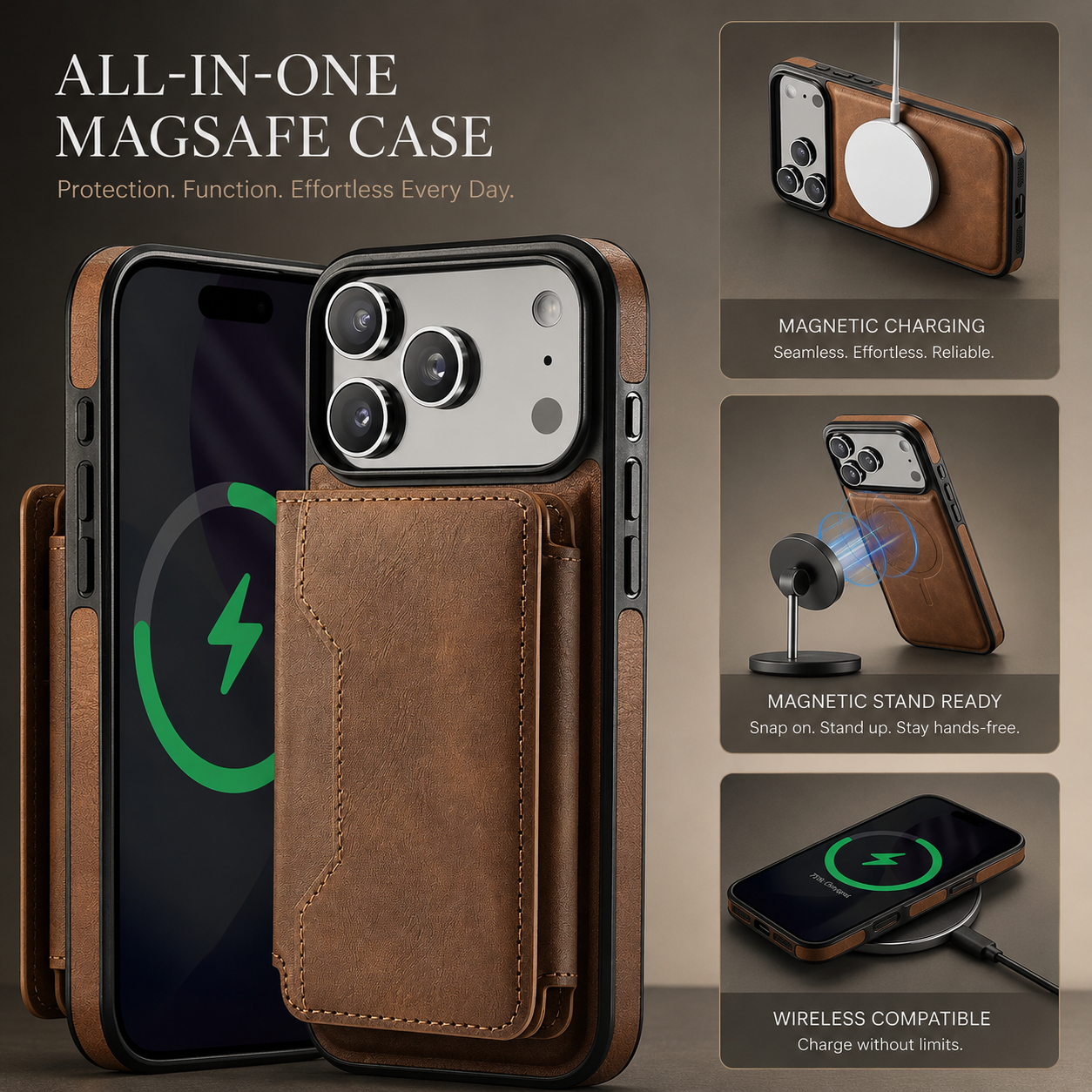Premium iPhone Case MagSafe Compatible Magnetic Detachable Leather Wallet Cover Card Holder Shockproof Protective Cover Anti Scratch Slim Full Coverage
