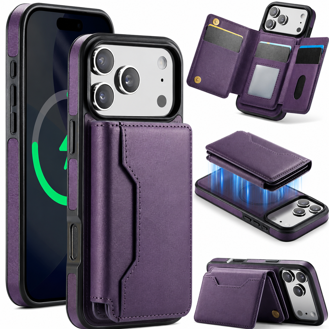 Premium iPhone Case MagSafe Compatible Magnetic Detachable Leather Wallet Cover Card Holder Shockproof Protective Cover Anti Scratch Slim Full Coverage