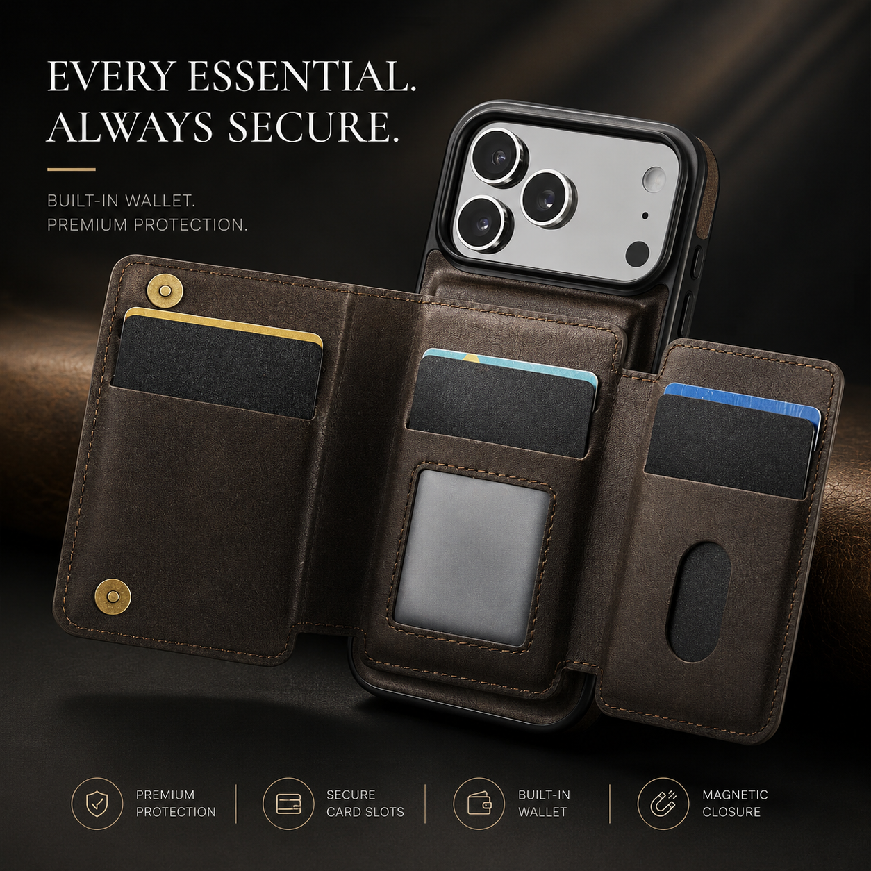Premium iPhone Case MagSafe Compatible Magnetic Detachable Leather Wallet Cover Card Holder Shockproof Protective Cover Anti Scratch Slim Full Coverage