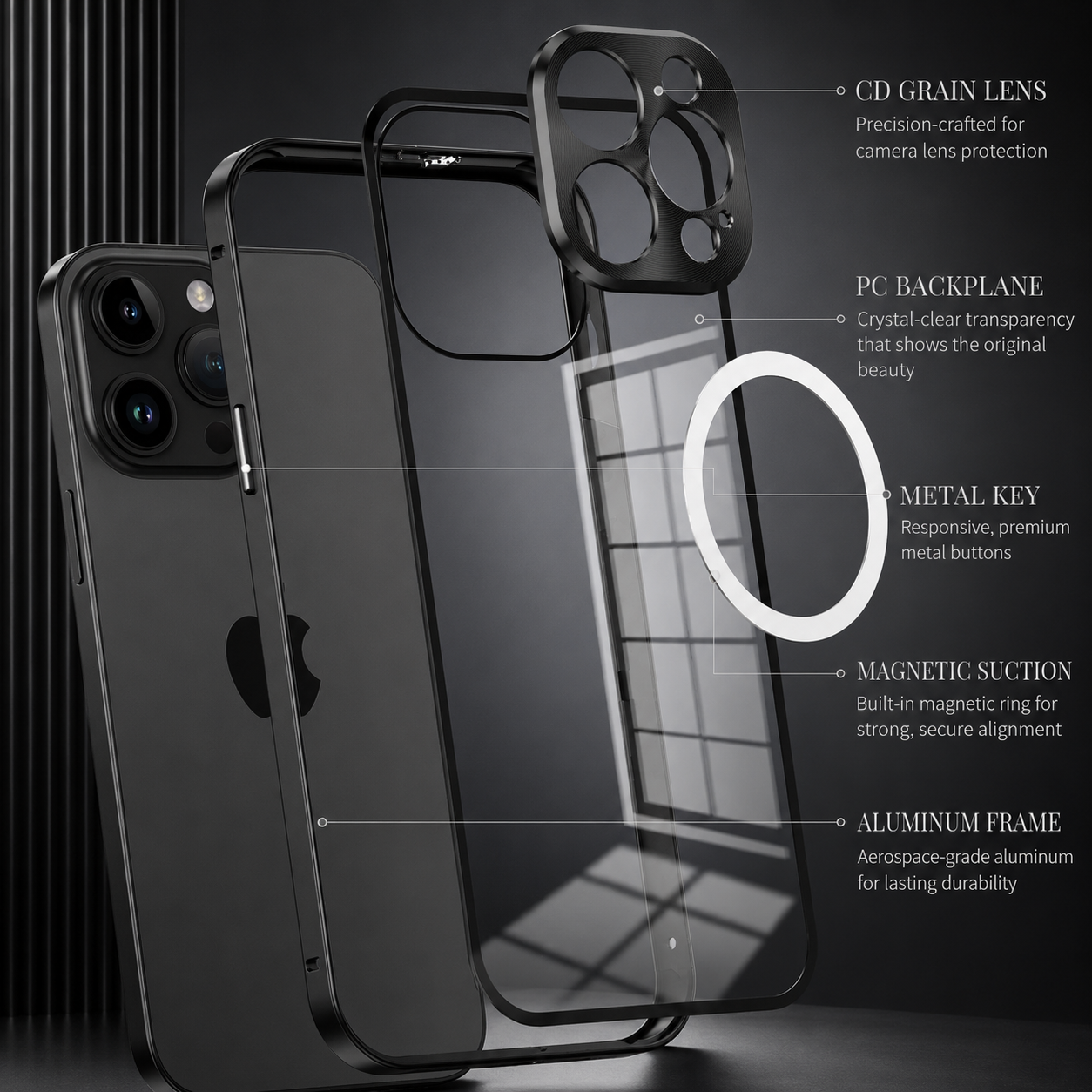 Premium iPhone Case MagSafe Compatible Magnetic Fit Double Sided Tempered Glass Metal Frame Ultra Thin 360 Full Body Shockproof Cover Camera Lens Protection