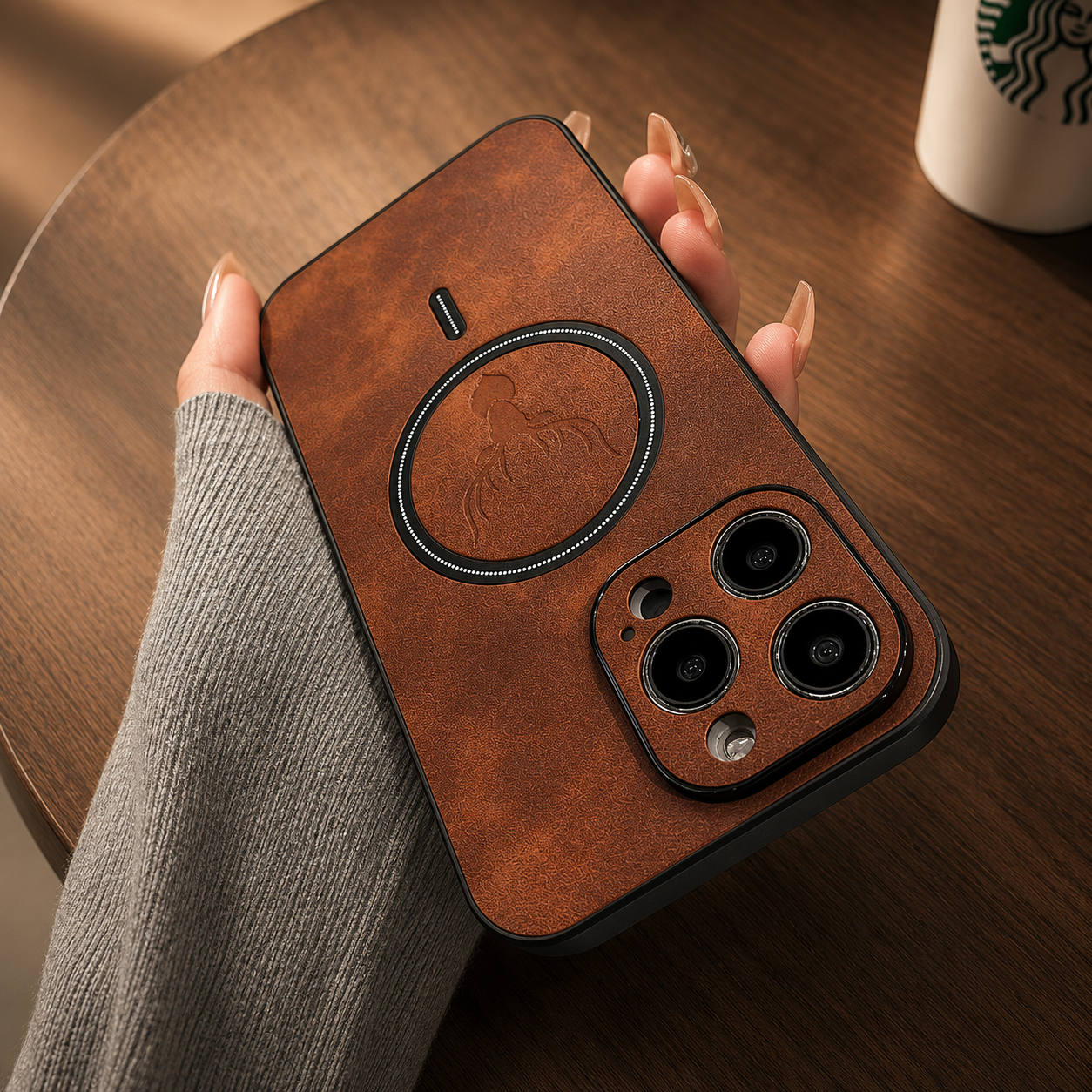 Premium iPhone Case MagSafe Compatible Magnetic Leather Cover Deer Head Design Shockproof Soft Protection Anti Fingerprint Matte Non Slip Slim