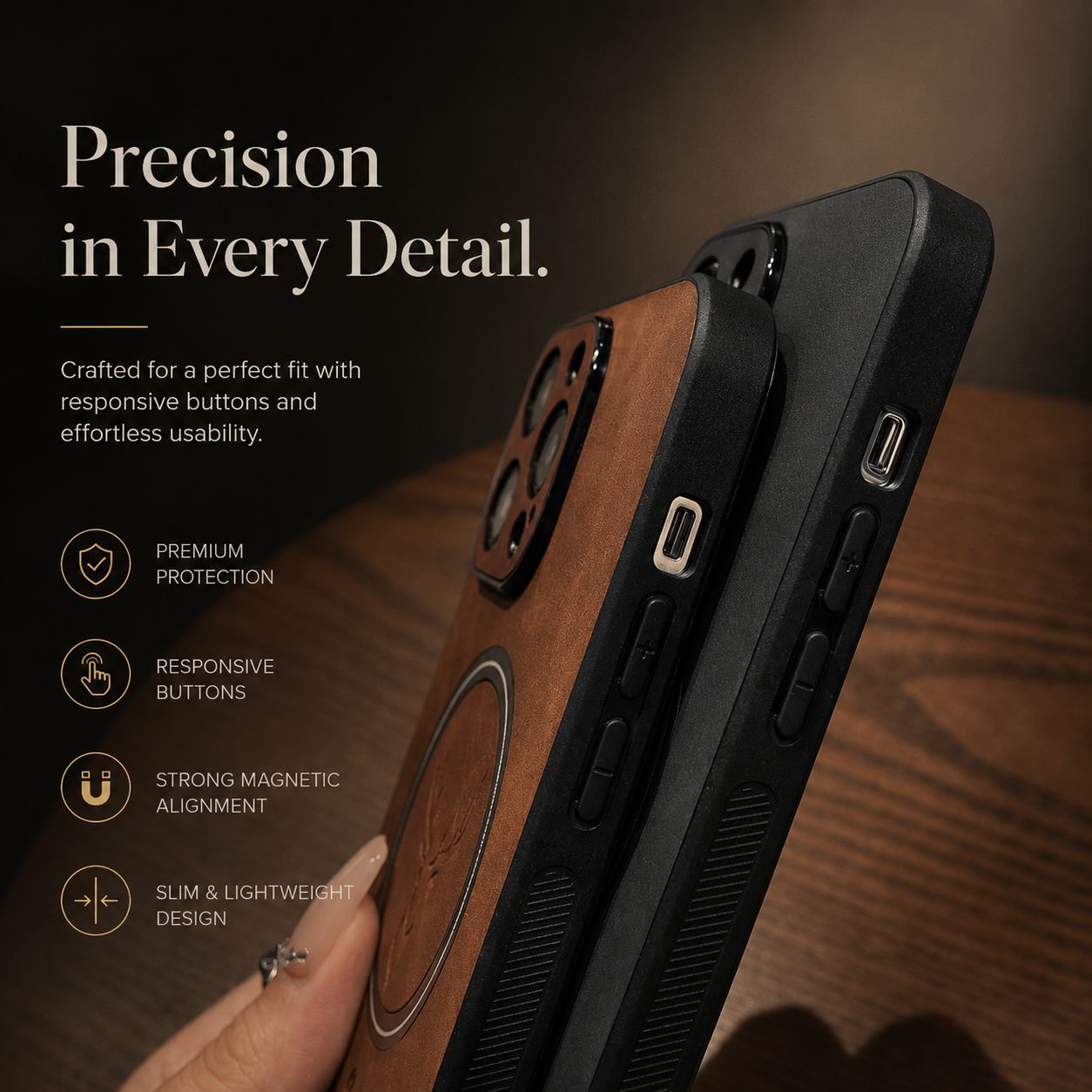 Premium iPhone Case MagSafe Compatible Magnetic Leather Cover Deer Head Design Shockproof Soft Protection Anti Fingerprint Matte Non Slip Slim