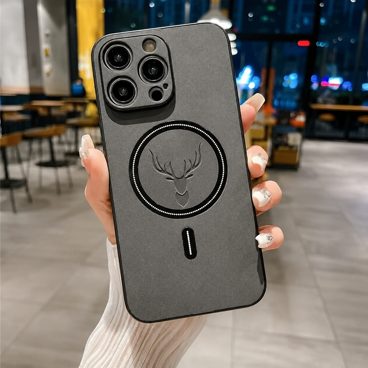 Premium iPhone Case MagSafe Compatible Magnetic Leather Cover Deer Head Design Shockproof Soft Protection Anti Fingerprint Matte Non Slip Slim