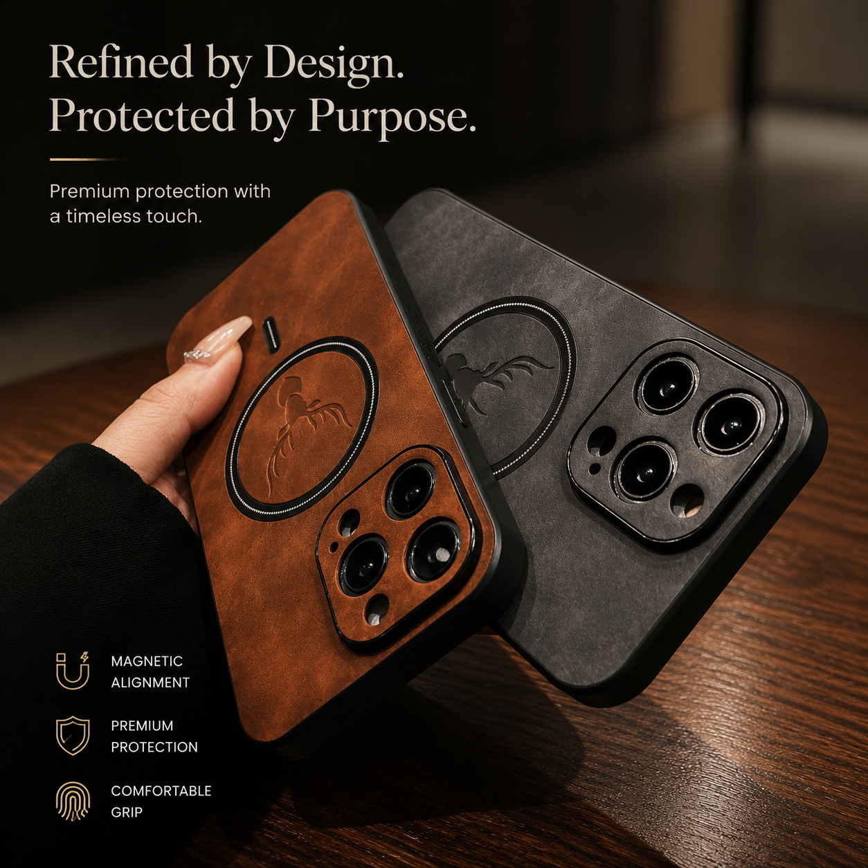 Premium iPhone Case MagSafe Compatible Magnetic Leather Cover Deer Head Design Shockproof Soft Protection Anti Fingerprint Matte Non Slip Slim
