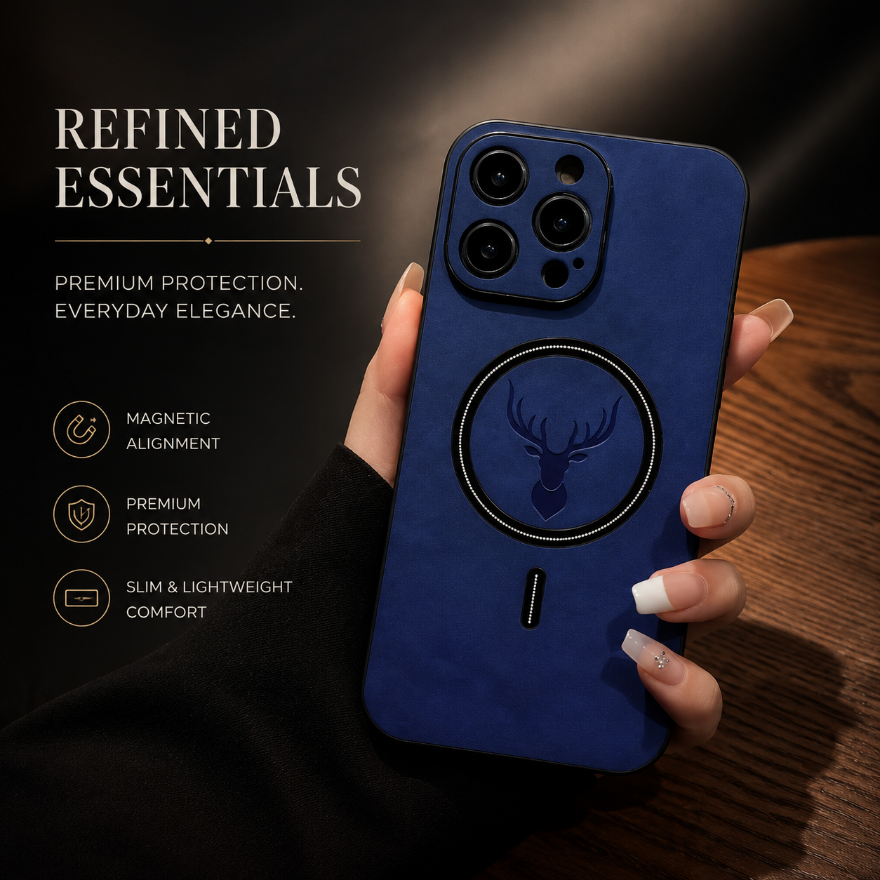 Premium iPhone Case MagSafe Compatible Magnetic Leather Cover Deer Head Design Shockproof Soft Protection Anti Fingerprint Matte Non Slip Slim
