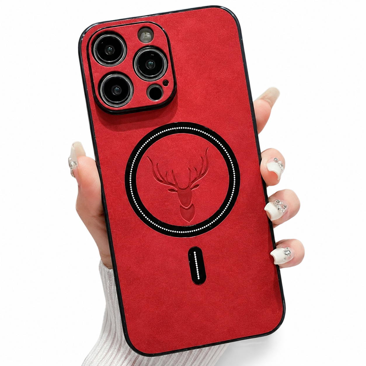 Premium iPhone Case MagSafe Compatible Magnetic Leather Cover Deer Head Design Shockproof Soft Protection Anti Fingerprint Matte Non Slip Slim