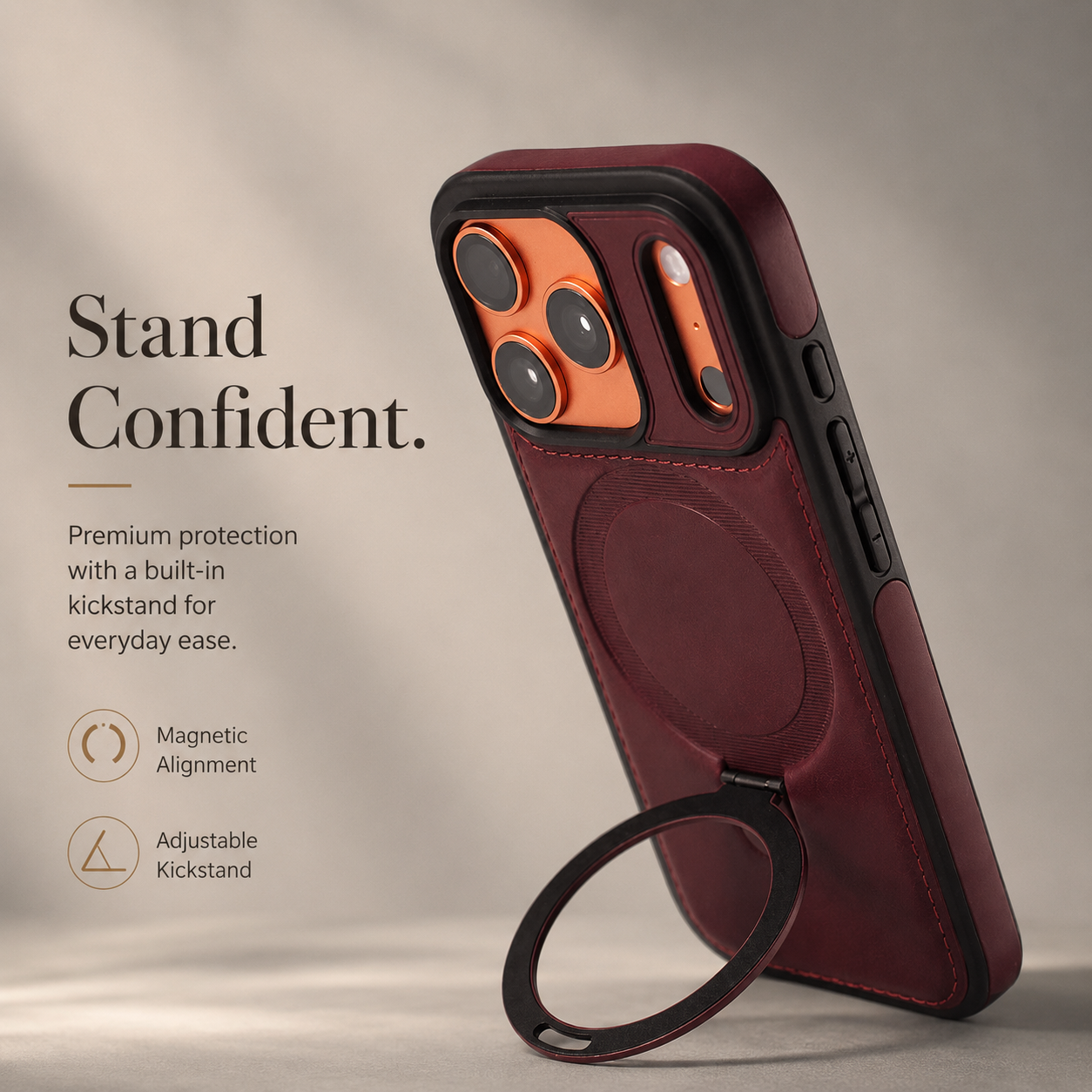 Premium iPhone Case MagSafe Compatible Magnetic Leather Cover Slim Shockproof Invisible Stand Retro Business Protective Camera Protection Full Coverage