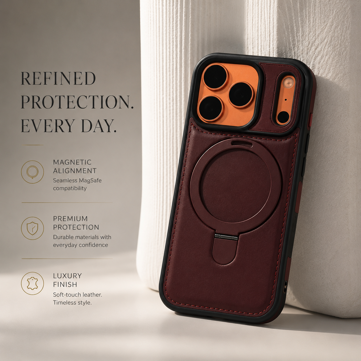 Premium iPhone Case MagSafe Compatible Magnetic Leather Cover Slim Shockproof Invisible Stand Retro Business Protective Camera Protection Full Coverage
