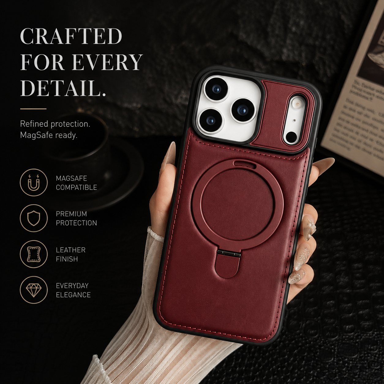 Premium iPhone Case MagSafe Compatible Magnetic Leather Cover Slim Shockproof Invisible Stand Retro Business Protective Camera Protection Full Coverage