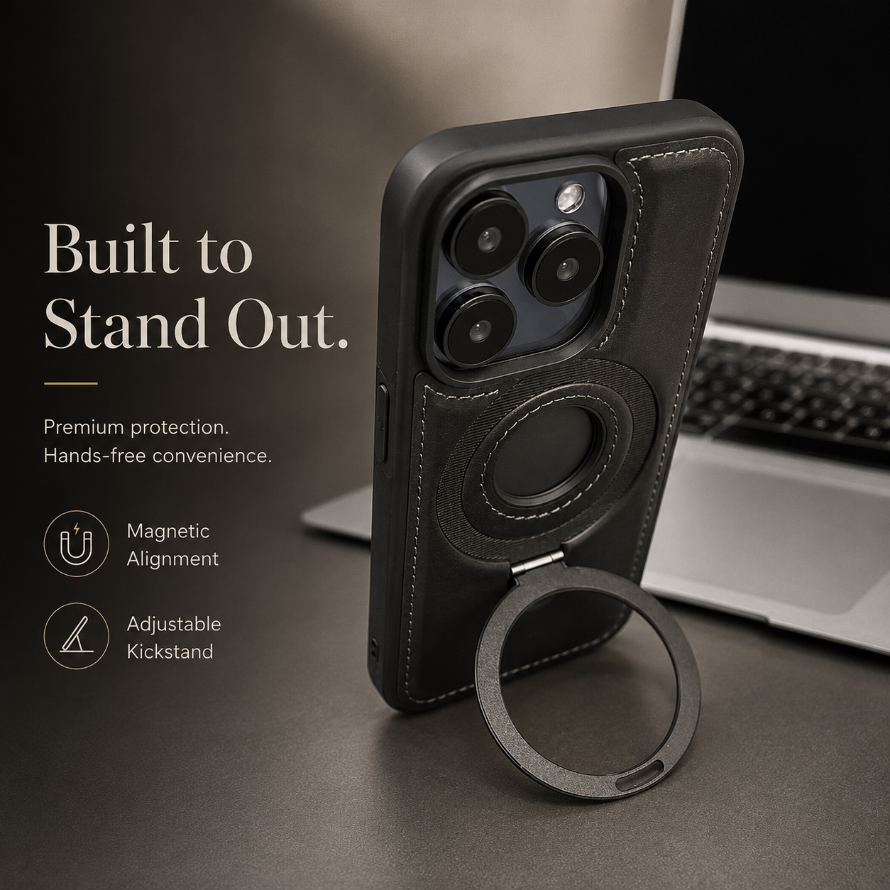 Premium iPhone Case MagSafe Compatible Magnetic Leather Cover Slim Shockproof Invisible Stand Retro Business Protective Camera Protection Full Coverage