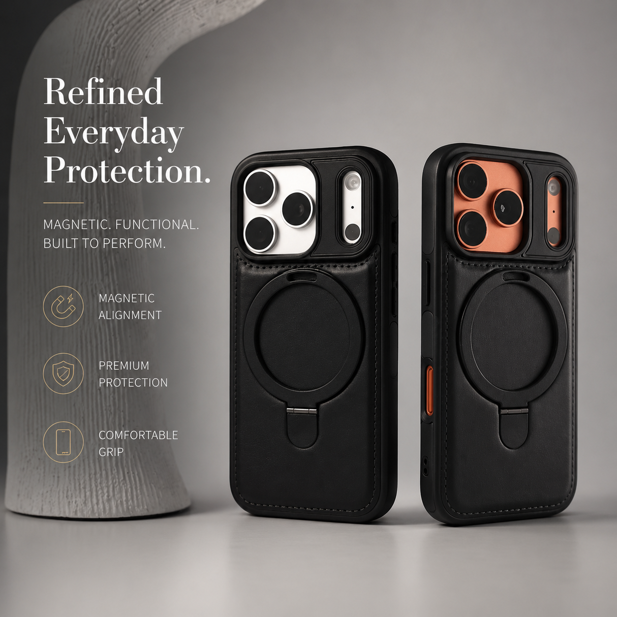 Premium iPhone Case MagSafe Compatible Magnetic Leather Cover Slim Shockproof Invisible Stand Retro Business Protective Camera Protection Full Coverage